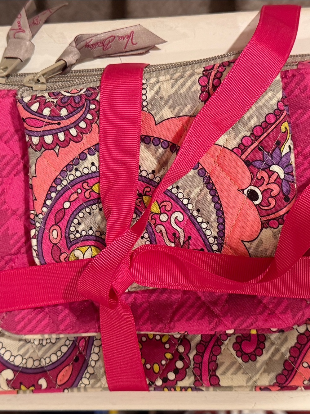 Vera Bradley Pink Paisley Quilted Makeup Trio